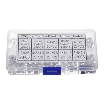 250pcs 10 Types Tactile Push Button Touch Switch Remote Keys Button Microswitch for school education