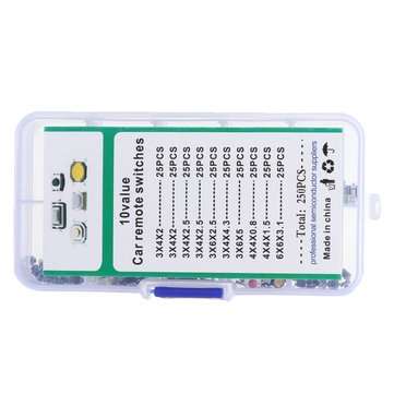 250Pcs 10 Types Tactile Push Button Touch Switch Remote Keys Button Microswitch