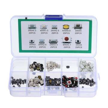 250Pcs 10 Types Tactile Push Button Touch Switch Remote Keys Button Microswitch