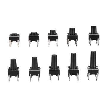 250Pcs 6 x 6mm 12 x 12mm 20 Value 4 Pins Tactile Push Button Switch Micro Momentary Tact Assortment