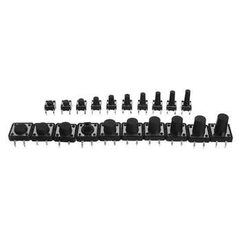 250Pcs 6 x 6mm 12 x 12mm 20 Value 4 Pins Tactile Push Button Switch Micro Momentary Tact Assortment