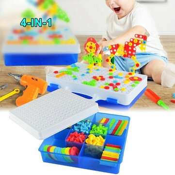251Pcs Electric Drill Puzzle Toys Set Flower Car Building Blocks Peg Electric Drill Assemble Toy For