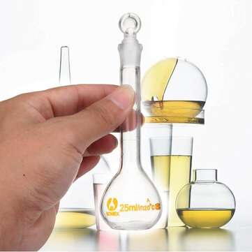 25ml Clear Glass Volumetric Flask with Stopper Lab Chemistry Glassware Round Bottom