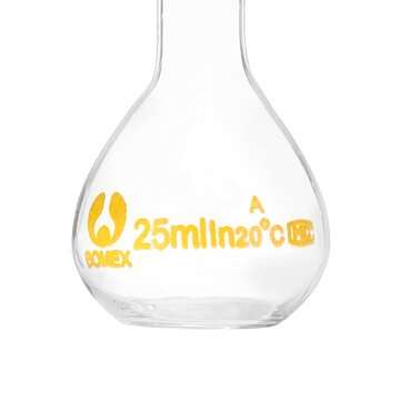 25ml Clear Glass Volumetric Flask with Stopper Lab Chemistry Glassware Round Bottom