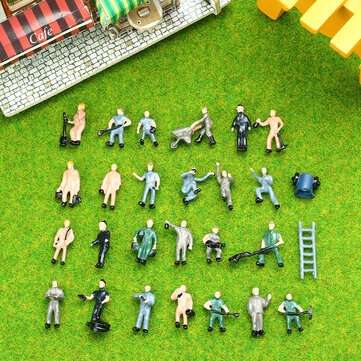 25pcs 1:87 Painted Mix Model Different People Poses Workers Scale Decorations
