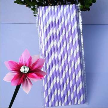 25Pcs Paper Straws For Birthday Wedding Deco... (COLOR & STYLE: LIGHTPURPLESTRIPE)