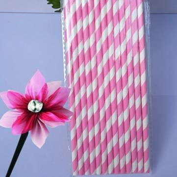 25Pcs Paper Straws For Birthday Wedding Decora... (COLOR & STYLE: LIGHTPINKSTRIPE)
