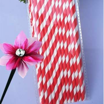 25Pcs Paper Straws For Birthday Wedding Decoration P... (COLOR & STYLE: REDSTRIPE)