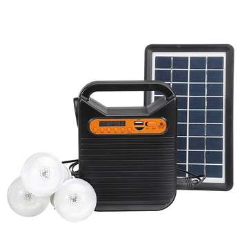 25W Solar Powered System Emergency DC System Light Kit Solar Generator FM Radio Audio USB Card Power