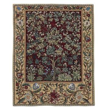 27``X35`` William Morris Tree of Life Fine Art Tapestry Wall Hanging Home Decorations (COLOR1: RED)