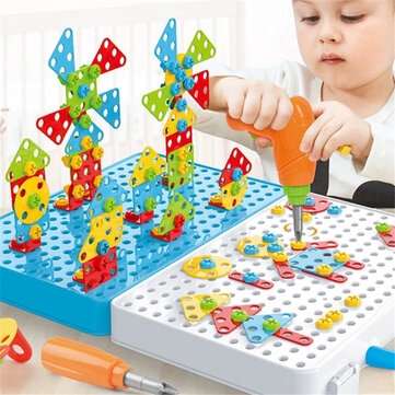 288pcs 3D Electric Drill Screwing Block Toys Assembly Tools Sets DIY 3D Blocks Model Sets Educationa