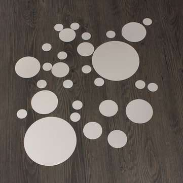 28Pcs 3D Sticker Modern Art Acrylic Silver Round Mirror Removable Wall Sticker DIY Home Decor