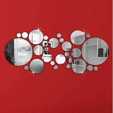 28Pcs 3D Sticker Modern Art Acrylic Silver Round Mirror Removable Wall Sticker DIY Home Decor