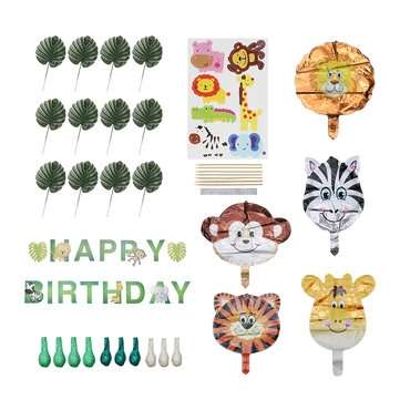 29pcs/set Jungle Animal Decorations Happy Birthday Banner Animal Balloons and Animal Cake Toppers fo