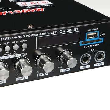 2CH bluetooth HIFI Stereo Power Amplifier Digital Audio Tuner Support FM Radio 2 Microphone USB SD H