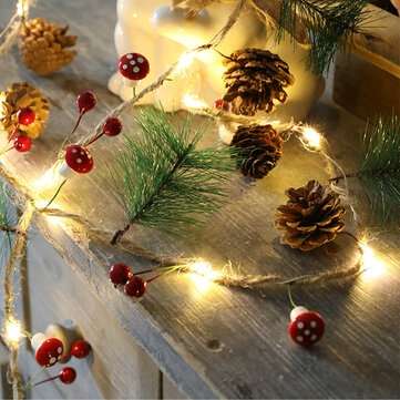 2M Mushroom Pine Needle Pine Cone Copper Wire Christmas LED String Battery Powered Thanksgiving Wedd