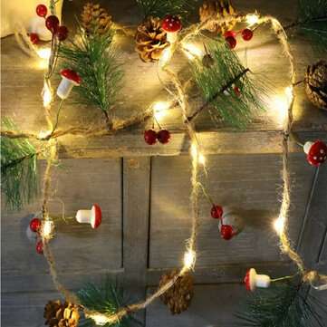 2M Mushroom Pine Needle Pine Cone Copper Wire Christmas LED String Battery Powered Thanksgiving Wedd