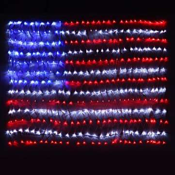 2MX1M 390LED American Flag Net Light Outdoor String Lamp Yard Home Waterproof US Plug 30V