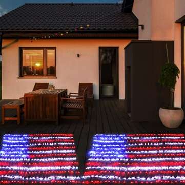 2MX1M 390LED American Flag Net Light Outdoor String Lamp Yard Home Waterproof US Plug 30V