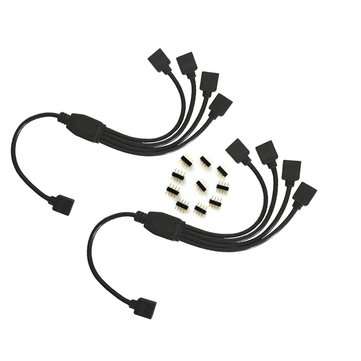 2PCS 1 to 4 Female Splitter Extension Cable with 10PCS 4 Pin Connector for 3528 5050 RGB LED Strip L