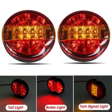 2Pcs 12V 24V Car Rear LED Tail Lights Brake Stop Turn Signal Lamps Round Hamburger For Lorry Truck C