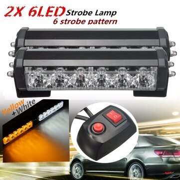 2PCS 12V 6 LED Strobe Lamp Car Truck Warning Flashing Emergency Grille Bar (COLOR.: WHITEYELLOW)