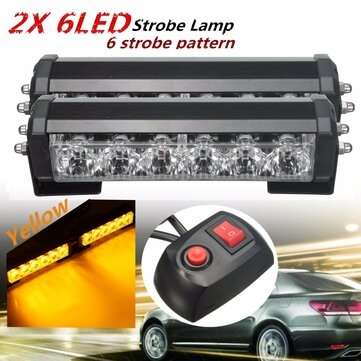 2PCS 12V 6 LED Strobe Lamp Car Truck Warning Flashing Emergency Grille Bar (COLOR.: YELLOW)