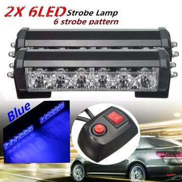 2PCS 12V 6 LED Strobe Lamp Car Truck Warning Flashing Emergency Grille Bar (COLOR.: BLUE)