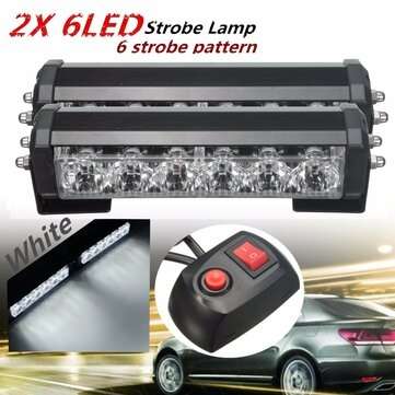 2PCS 12V 6 LED Strobe Lamp Car Truck Warning Flashing Emergency Grille Bar (COLOR.: WHITE)