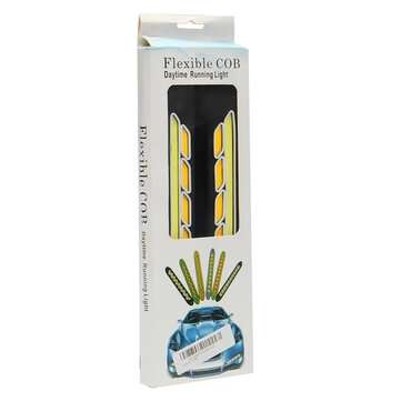 2Pcs 12V COB LED Car DRL Daytime Running Lights Strip Yellow & White Dual Color Turn Signal Fog DayL