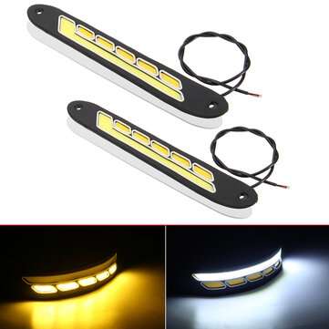 2Pcs 12V COB LED Car DRL Daytime Running Lights Strip Yellow & White Dual Color Turn Signal Fog DayL