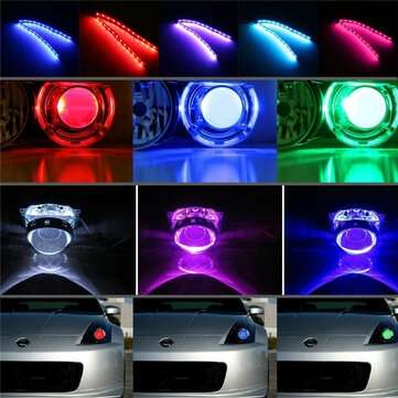 2Pcs 20cm Flexible RGB 12-LED Demon Angel Eyes Lights Kit 5W 12V Phone APP Control for 2.5"/2.8"/3.0