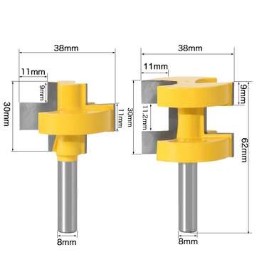 2pcs 8MM Shank T-Slot Square Tooth Tenon Bit Milling Cutter Carving Router Bits for Wo... (SIZE: 2#)