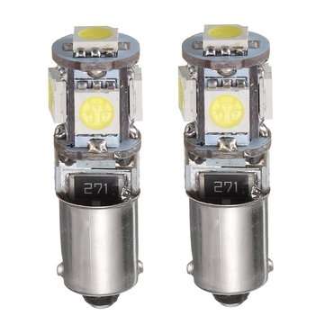 2PCS BAX9S H6W 5-SMD LED Side Marker Lights Tail Parking Interior Bulbs Canbus Error Free 12V 6000K