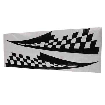 2Pcs Car Decal Vinyl Graphics Stickers Hood Decals Checkered Flags Stripe Black  17x77cm #CG169