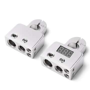 2Pcs Digital Battery Terminal Connectors With Voltmeter 0/4/8 Gauge Power Post