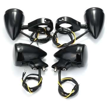 2pcs Front 2pcs Rear Motorcycle LED Turn Signal Light 41mm Fork Clamp For Harley (COLOR.: BLACK)