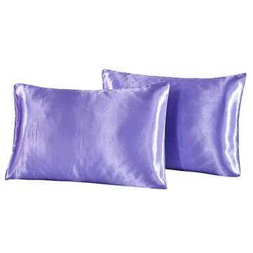2PCS Imitation Silk Pillow Case Cushion Cover Bags Stand Queen King Size Bedding... (COLOR.: PURPLE)