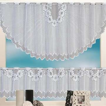 2PCS Lace Coffee Cafe Window Tier Curtains Kitchen Dining Room Home Decor Set (PATTERN: 4)