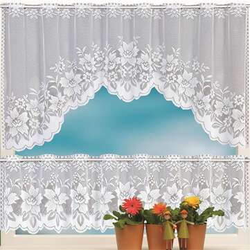 2PCS Lace Coffee Cafe Window Tier Curtains Kitchen Dining Room Home Decor Set (PATTERN: 2)