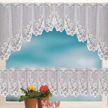 2PCS Lace Coffee Cafe Window Tier Curtains Kitchen Dining Room Home Decor Set (PATTERN: 3)