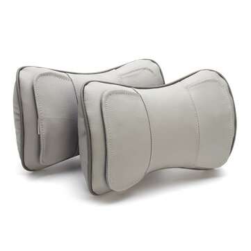 2pcs Leather Double Layer Car Autos Seat Headrest Neck Rest Pillow Cushion (COLOR1: GREY)