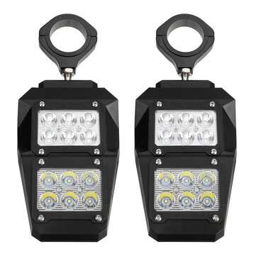 2pcs LED Lights Rear View Side Mirrors For Polaris UTV RZR 1.75"-2" Roll Cage