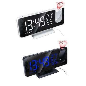 2Pcs LED Mirror Alarm Clock Big Screen Temperature and Humidity Display with Radio and Time Projecti