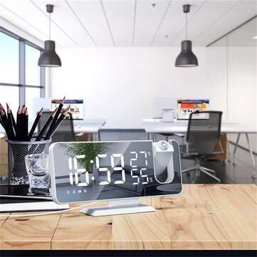2Pcs LED Mirror Alarm Clock Big Screen Temperature and Humidity Display with Radio and Time Projecti