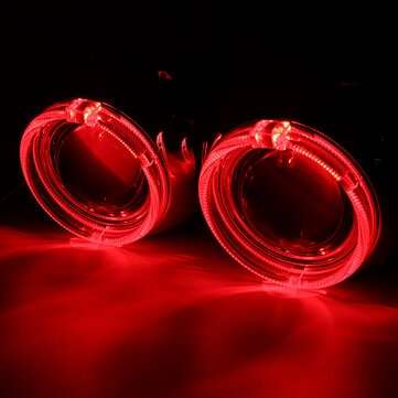 2Pcs Mini Car LED Projector Headlights Halo Ring Angel Eye Lights RHD Bi-Xenon HID L... (COLOR: RED)