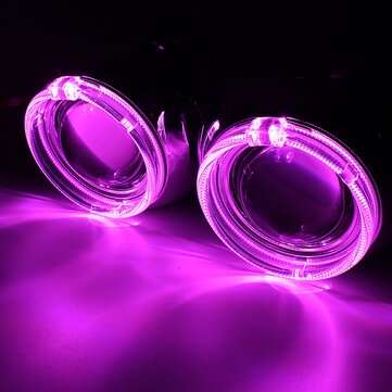 2Pcs Mini Car LED Projector Headlights Halo Ring Angel Eye Lights RHD Bi-Xenon HI... (COLOR: PURPLE)