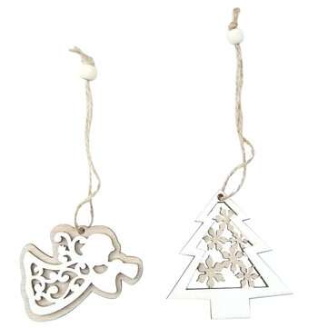 2Pcs Natural Wood Christmas Tree Pendants Hanging Ornaments Crafts Gifts Xmas New Year... (TYPE: #1)