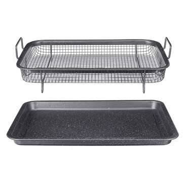 2Pcs Non Stick Mesh Pan Air Fryer Oven Mesh Baking Grill Tray Basket Tool
