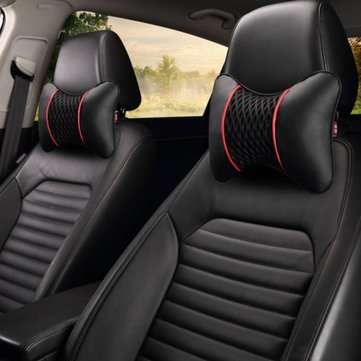 2PCS PU Leather Knitted Car Headrest Pillow Neck Support Cushion Seat Accessories